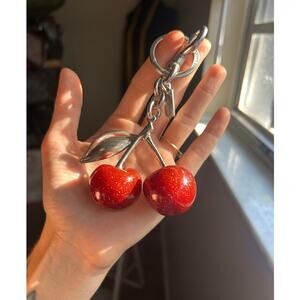 Coach Cherry Bag Charm Silver Red Glitter Keychain Y2K Coquette